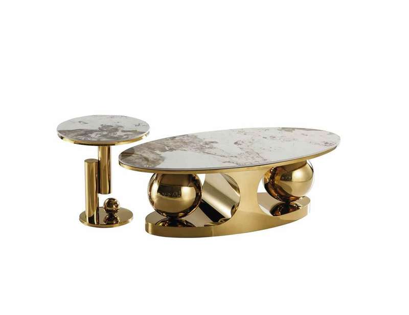 Twin Ball Coffee Table and Side Table set - Gold