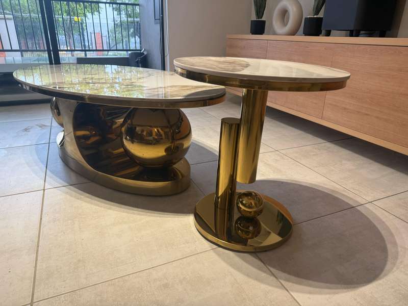 Twin Ball Coffee Table and Side Table set - Gold