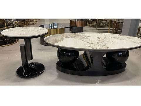 Twin Ball Coffee Table and Side Table set - Black