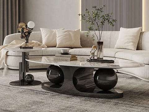 Twin Ball Coffee Table and Side Table set - Black