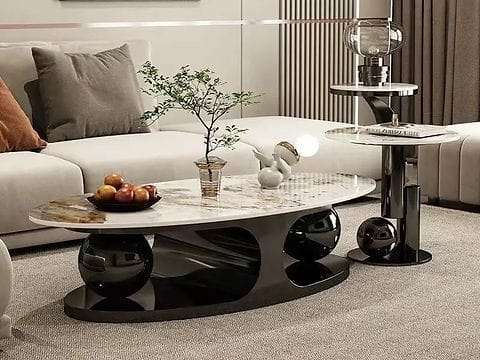 Twin Ball Coffee Table and Side Table set - Black
