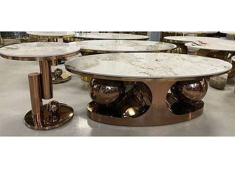 Twin Ball Coffee Table and Side Table set - Rosegold