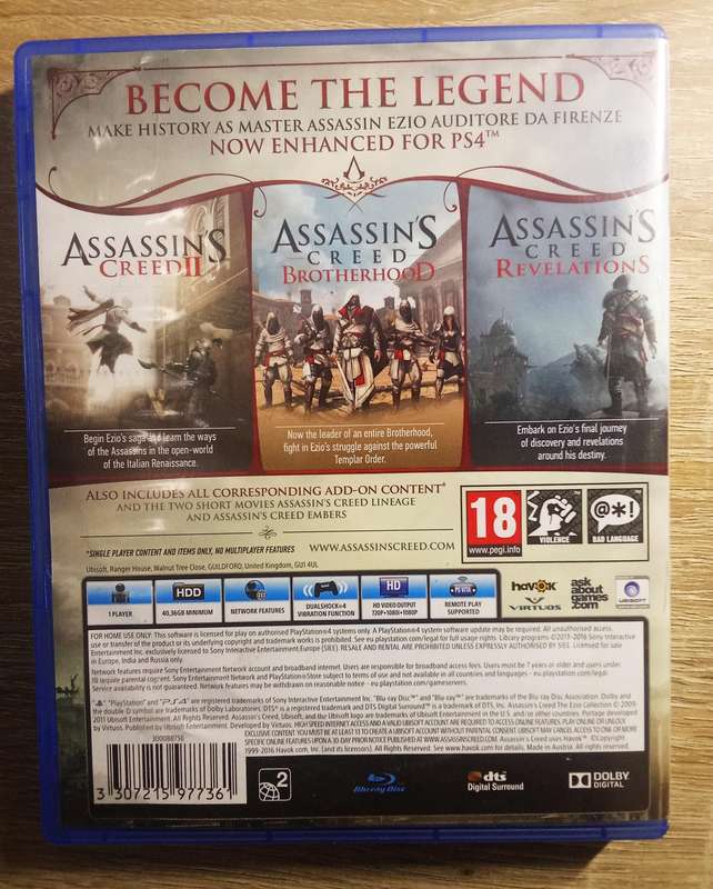 PS4 Assasins Creed Ezio Collection (Excellent condition, complete in box - 3 games in 1)