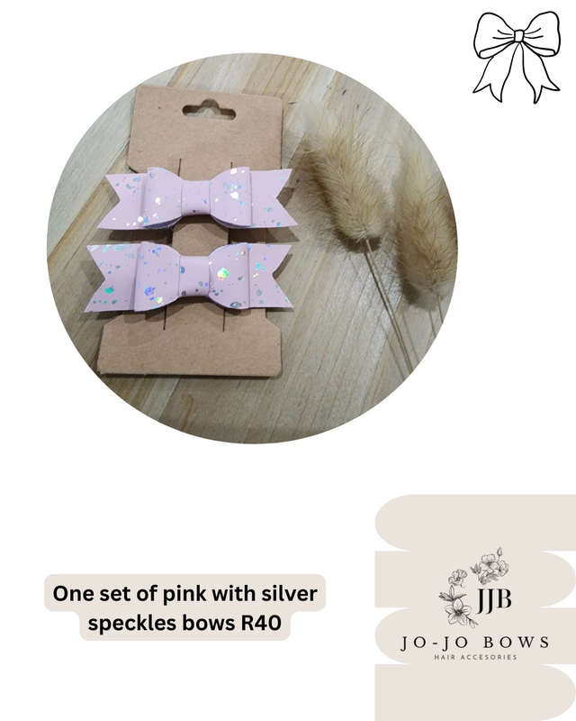 Hand Made - One set of pink with silver speckles hair bows