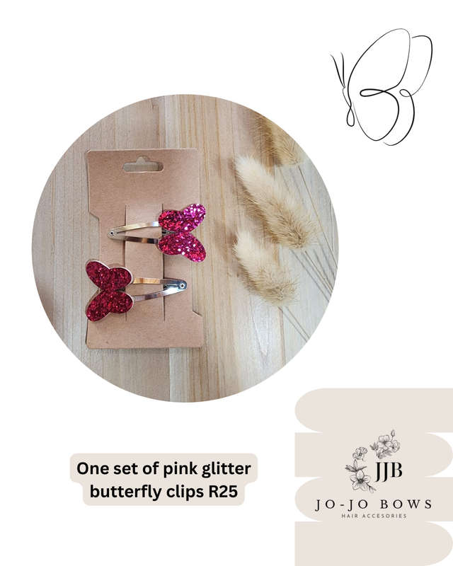 Hand Made Pink Glitter Butterfly clips