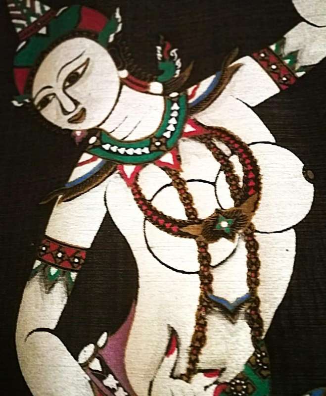 Set of 3 Vintage silk painting, 40's / 50's art, Hindu mythology, Asian art,