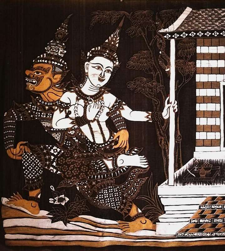 Set of 3 Vintage silk painting, 40's / 50's art, Hindu mythology, Asian art,