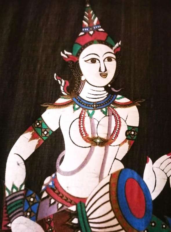 Set of 3 Vintage silk painting, 40's / 50's art, Hindu mythology, Asian art,
