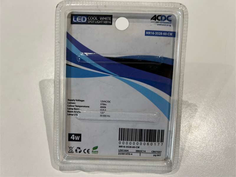 ACDC 12VAC COOL WHITE 60LED GU5.3 LIGHT MR16-3528-60-CW