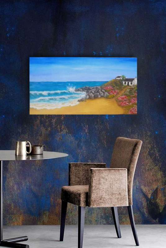 Original Acrylic painting. "Ek het n huisie by die see " 45cm x 24cm