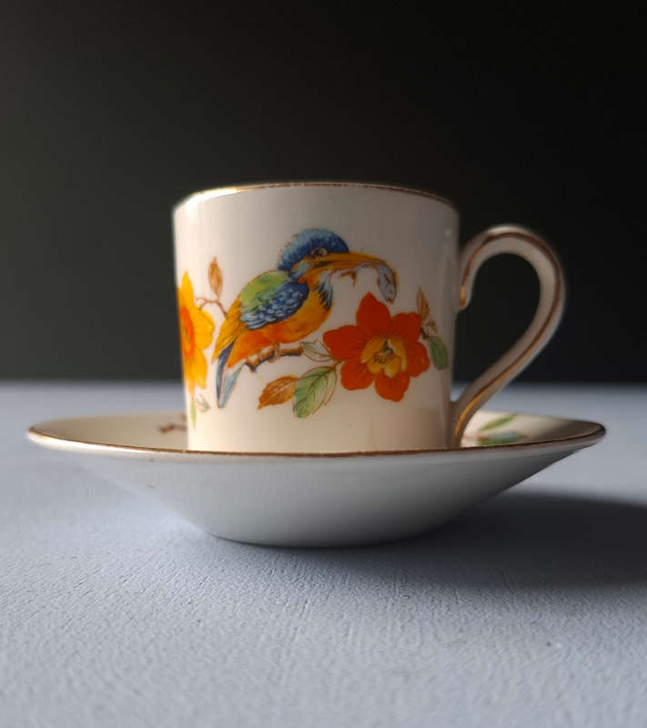 Grindley England Rare Kingfisher Pattern Demitasse Cup and Saucer