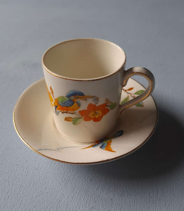 Grindley England Rare Kingfisher Pattern Demitasse Cup and Saucer