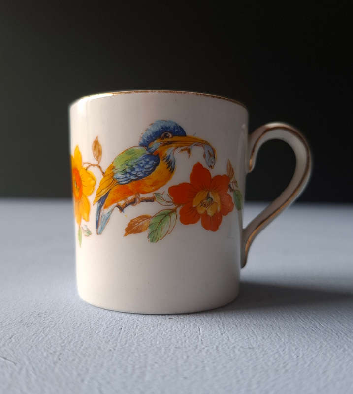 Grindley England Rare Kingfisher Pattern Demitasse Cup and Saucer