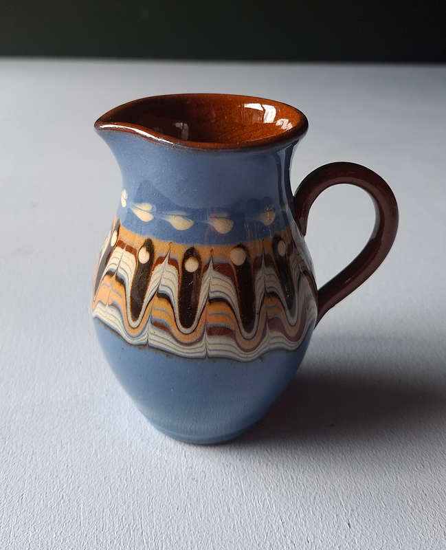 Bulgarian Troyan Slipware Ceramics Teapot, Sugar Bowl and Milk Jug