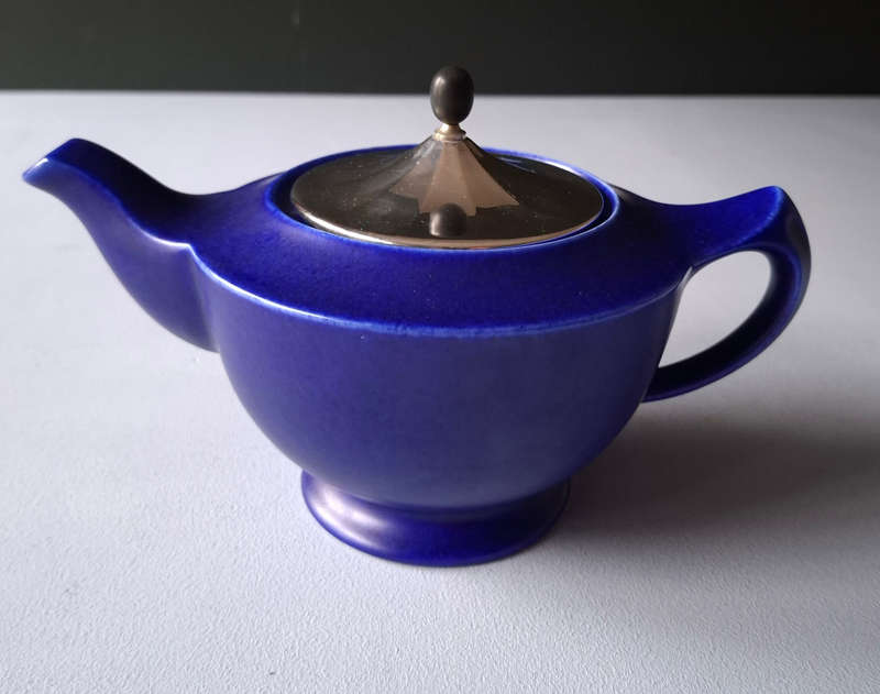 Art Deco 1935 Chameleon Ware Tea Set with Silver-plated lids