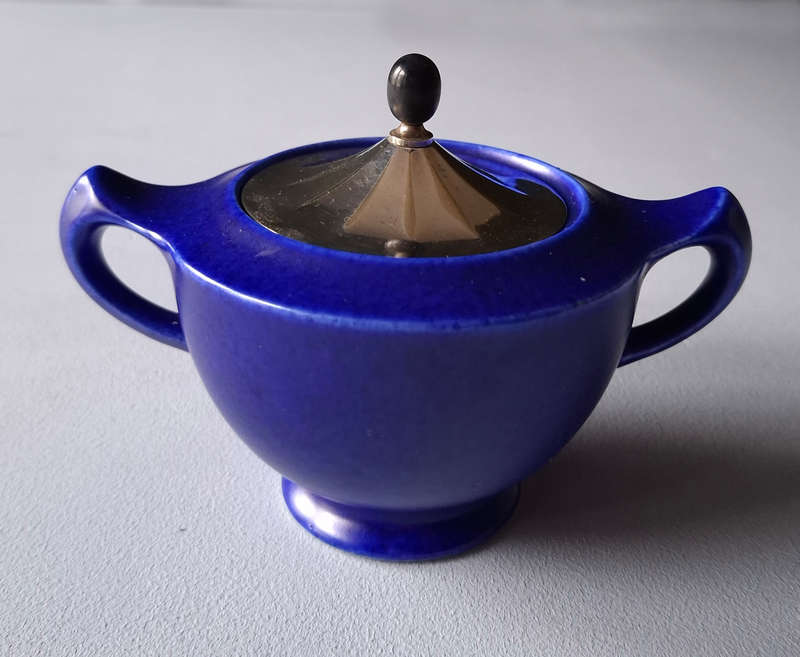Art Deco 1935 Chameleon Ware Tea Set with Silver-plated lids
