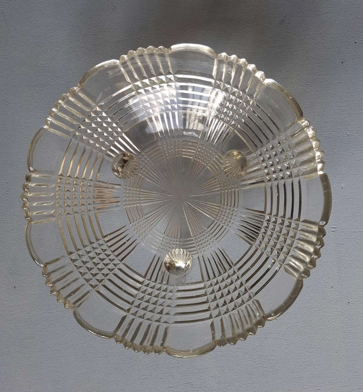 Vintage Geometric Glass Bowl with Three Feet