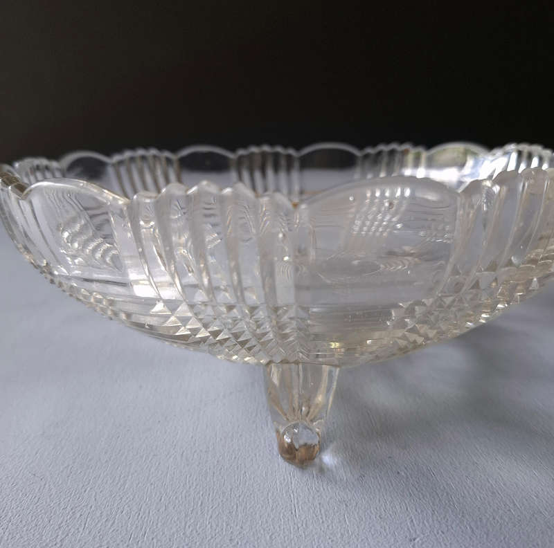 Vintage Geometric Glass Bowl with Three Feet