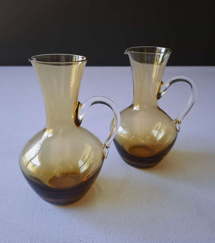 Vintage Amber Glass Hand Blown Jugs