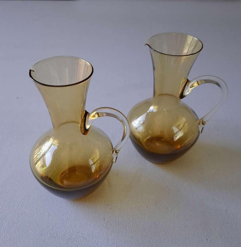 Vintage Amber Glass Hand Blown Jugs
