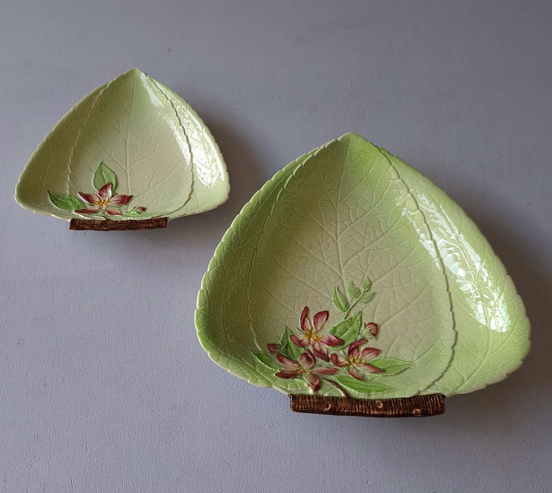 Carlton Ware Green Apple Blossom Triangular Plates