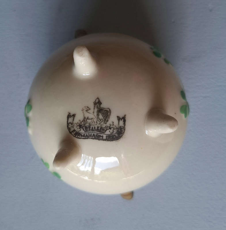 Belleek Ireland Shamrock Porcelain Three-Legged Mini Cauldron Lustre Sugar Bowl