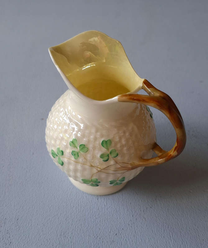 Belleek Ireland Basket Weave Shamrock Porcelain Lustre Creamer
