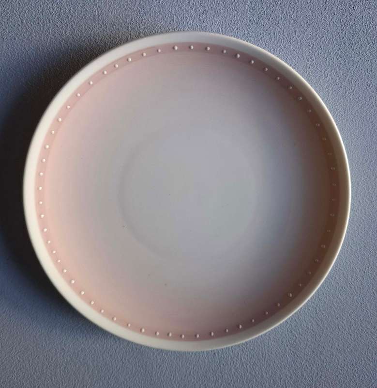 Susie Cooper Pink and White Fine Bone China Tea Cup, Saucer and Cake Plate