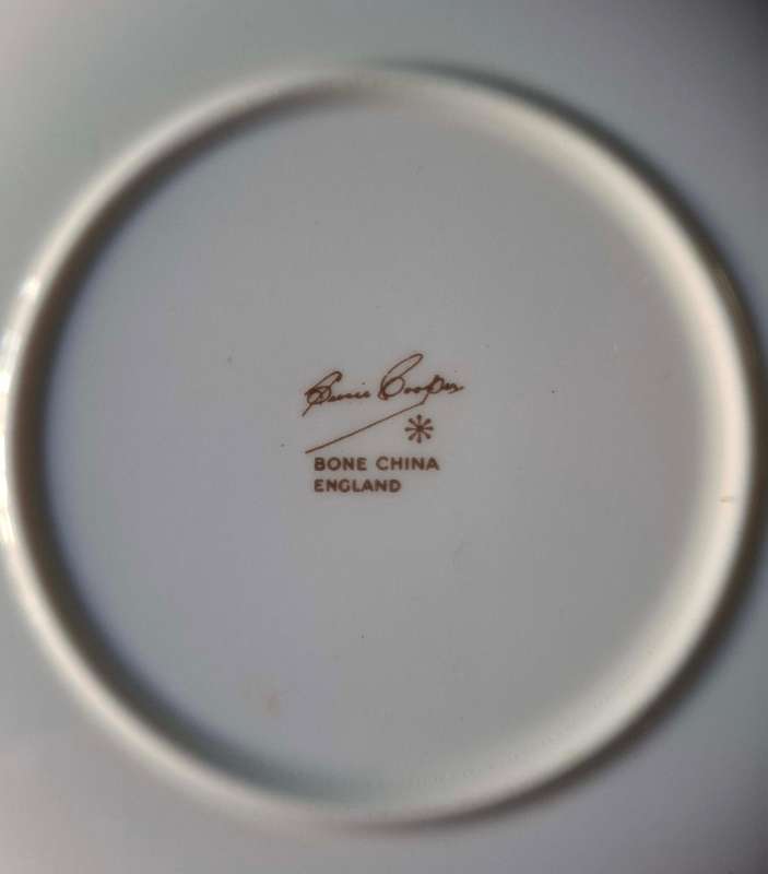 Susie Cooper Pink and White Fine Bone China Tea Cup, Saucer and Cake Plate