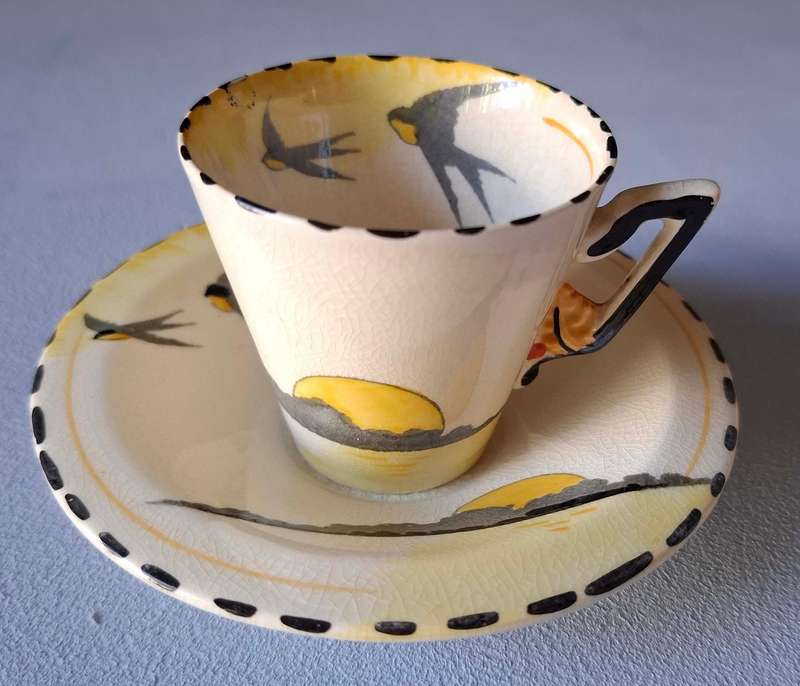 1930s Burleigh Sunray Pattern Milk Jug, 3 Cups and 6 Saucers
