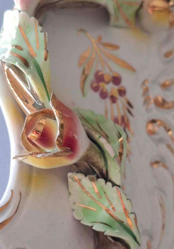 Italian Hand-Painted Reticulated Platter with Flower Garnishes and Gold Accents