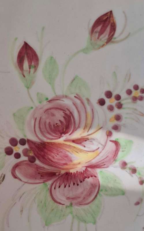 Italian Hand-Painted Reticulated Platter with Flower Garnishes and Gold Accents