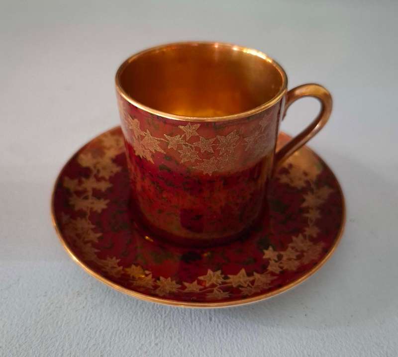 Art Deco Crown Devon Fieldings Ruby Red Lustre Gold Coffee Set