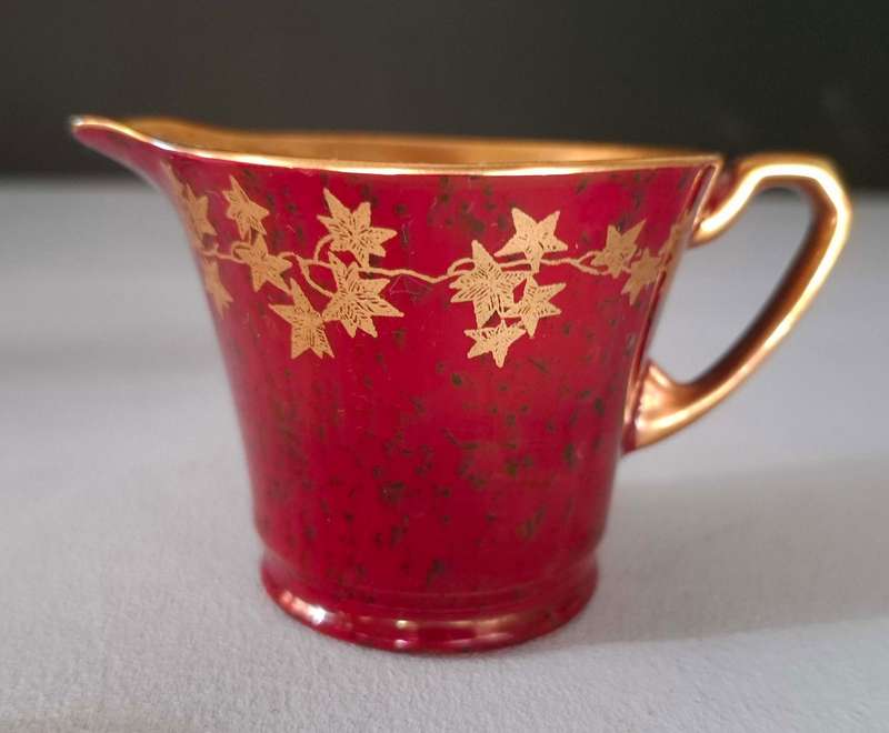 Art Deco Crown Devon Fieldings Ruby Red Lustre Gold Coffee Set