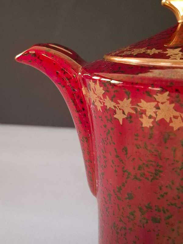 Art Deco Crown Devon Fieldings Ruby Red Lustre Gold Coffee Set