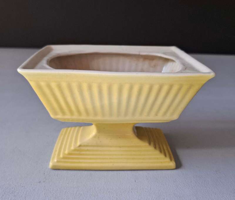 Vintage Yellow Square Pedestal Vase