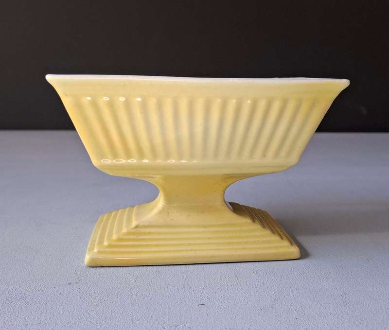 Vintage Yellow Square Pedestal Vase