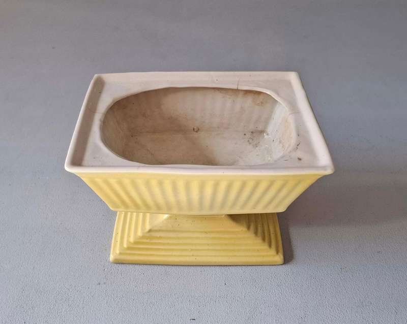 Vintage Yellow Square Pedestal Vase