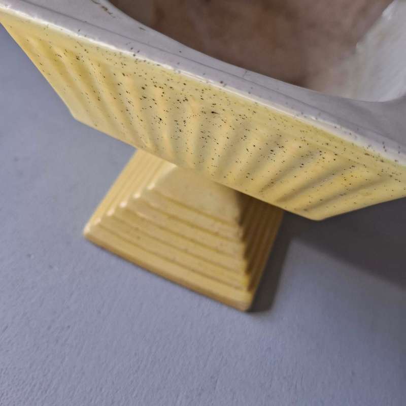 Vintage Yellow Square Pedestal Vase