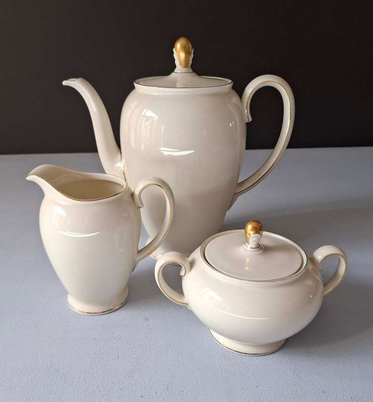 Rosenthal Coffee Pot, Sugar Bowl and Milk Creamer with Gold Knobs