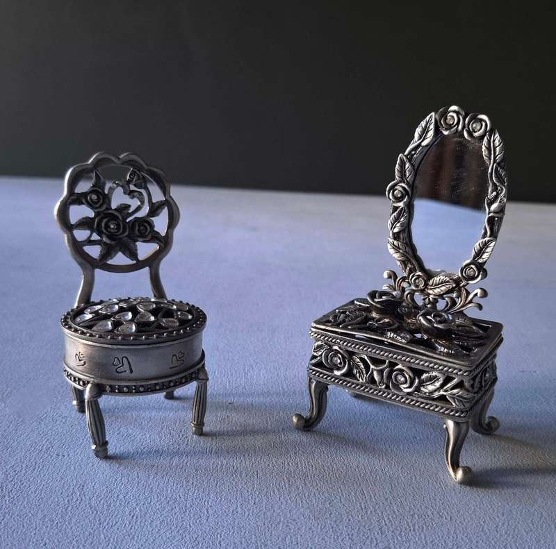 Two Pewter Dressing Table Trinket Boxes