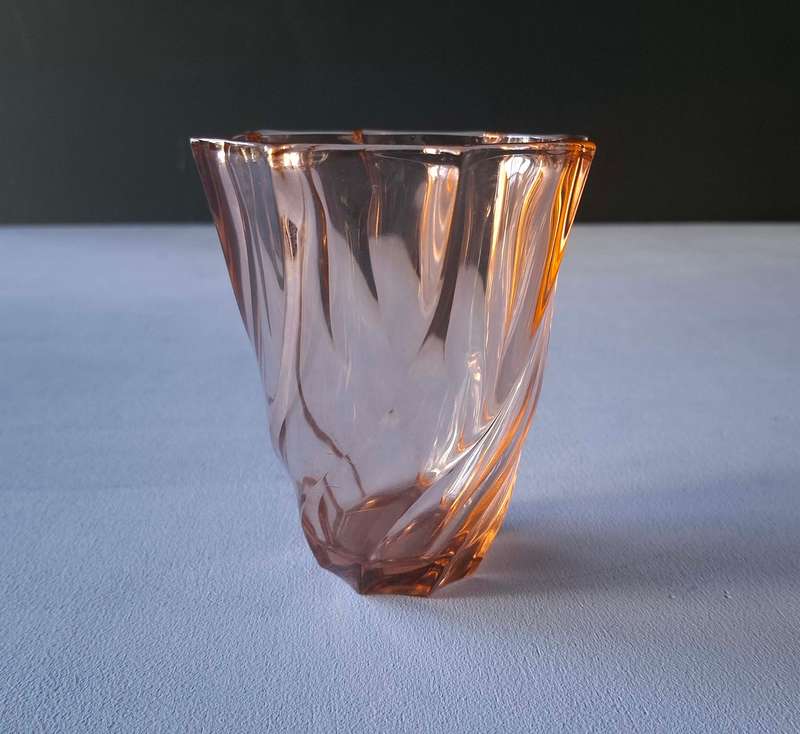 Art Deco French Pink Glass Vase with Swirls