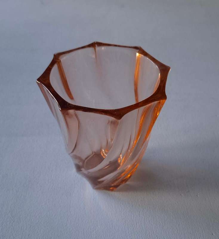 Art Deco French Pink Glass Vase with Swirls