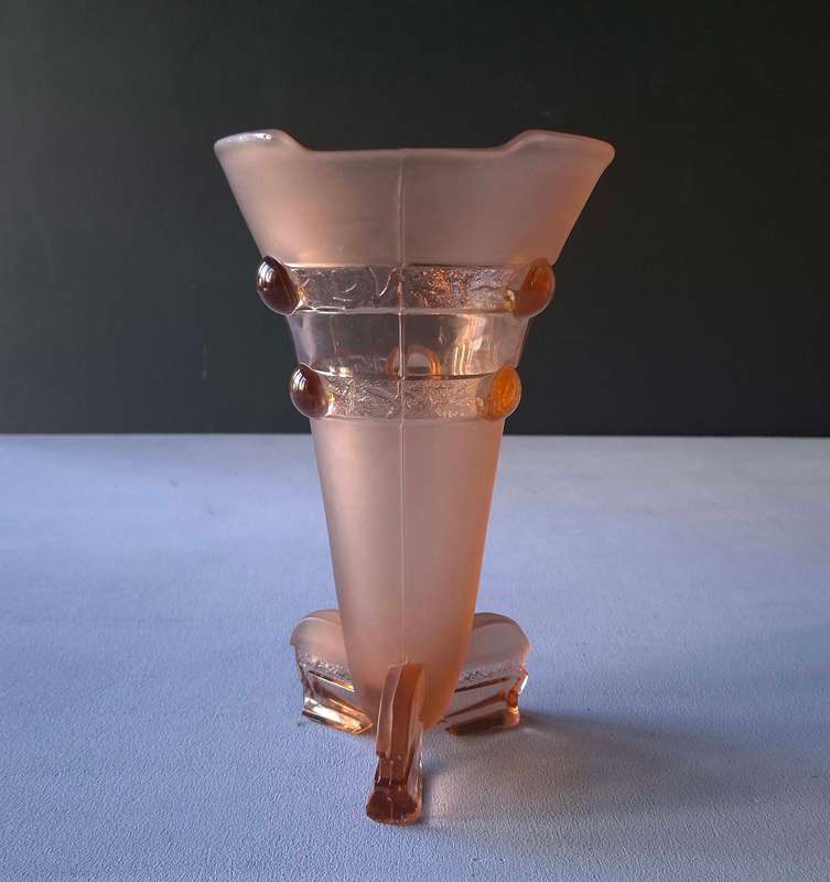 Tall Art Deco Peachy Pink Glass Rocket Vase