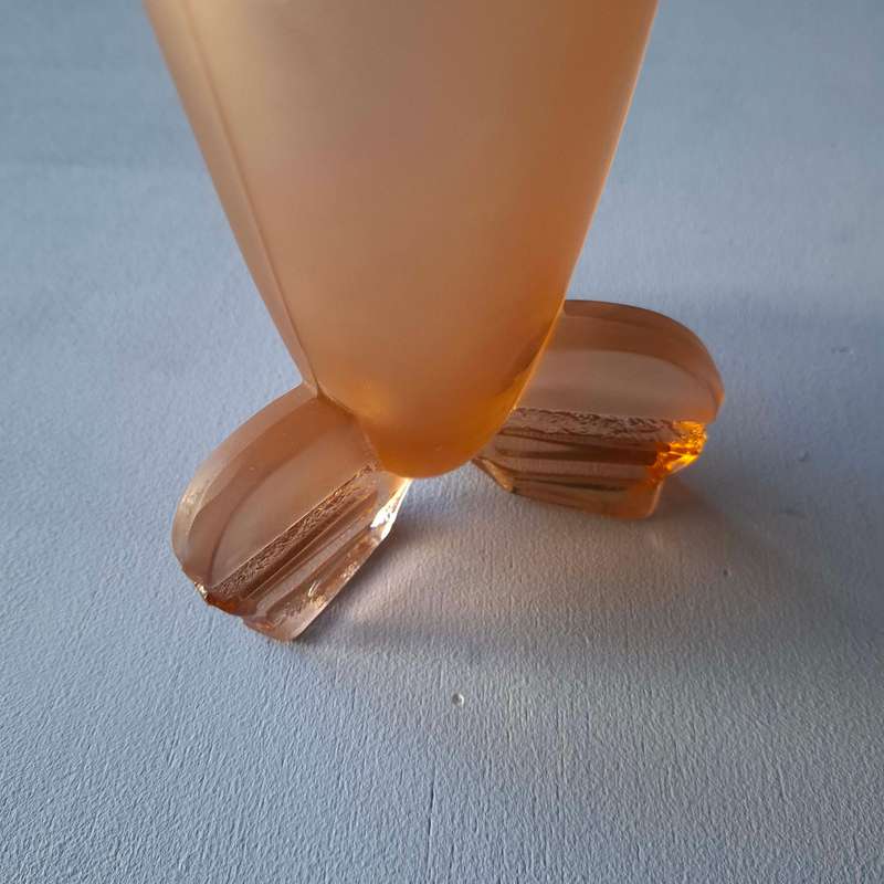 Tall Art Deco Peachy Pink Glass Rocket Vase