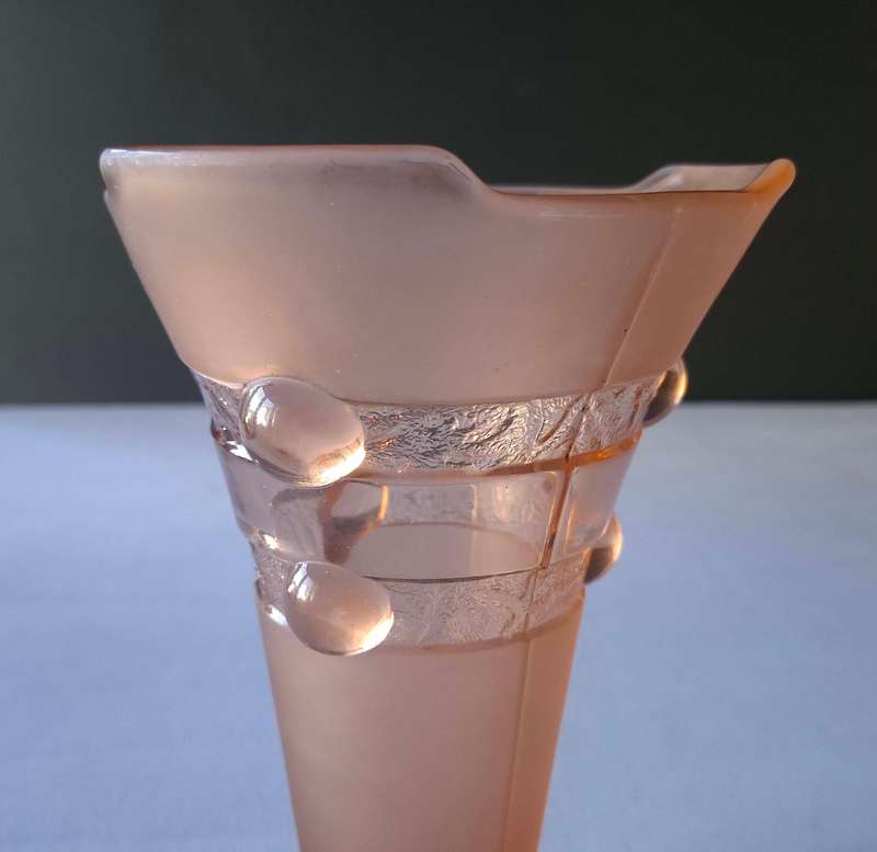 Tall Art Deco Peachy Pink Glass Rocket Vase