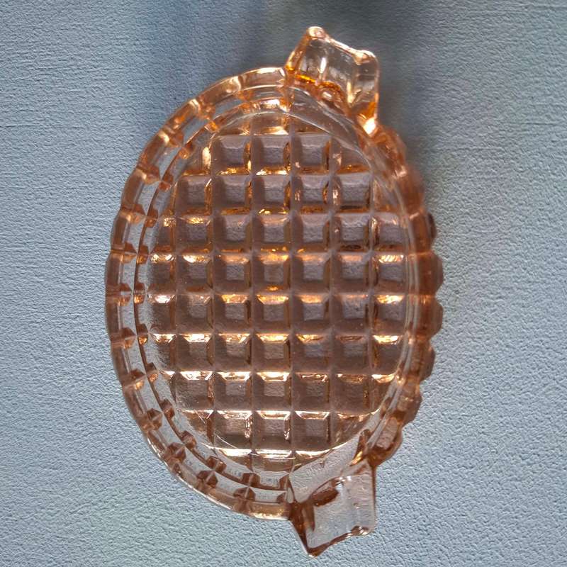 Vintage Waffle Cut Oval Glass Pink Ashtray