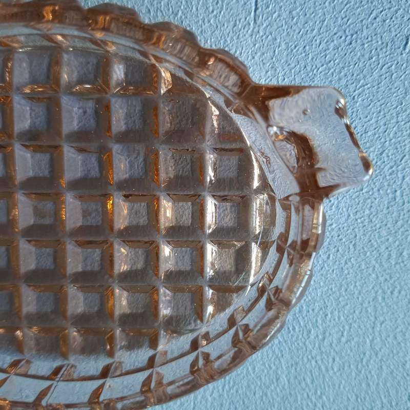 Vintage Waffle Cut Oval Glass Pink Ashtray