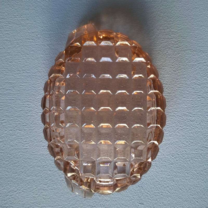 Vintage Waffle Cut Oval Glass Pink Ashtray