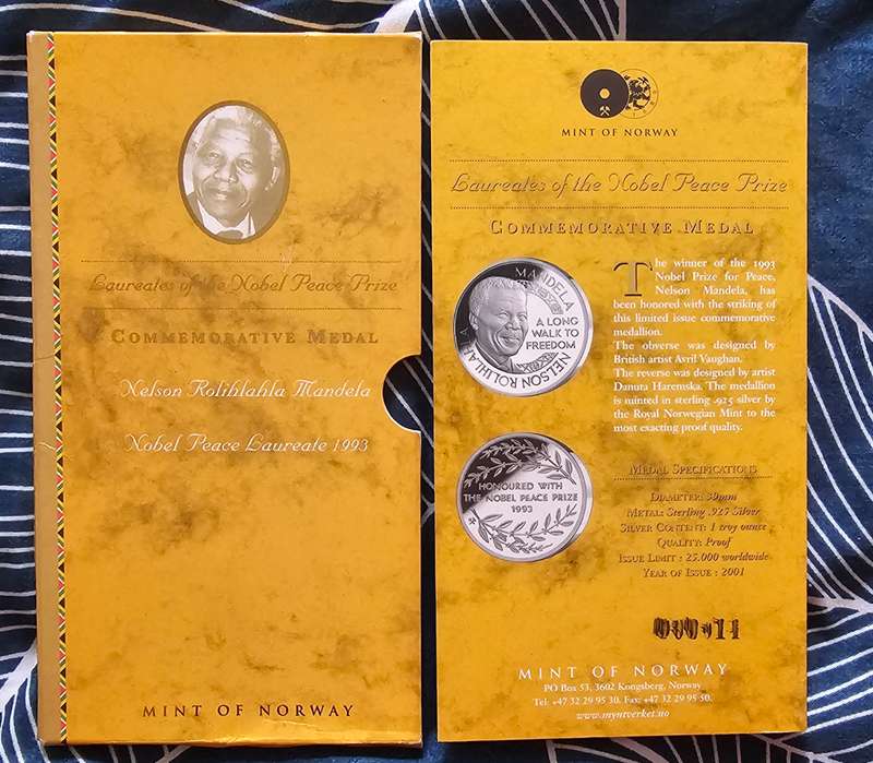 Nelson Mandela signed Nobel Laurates Medal set
